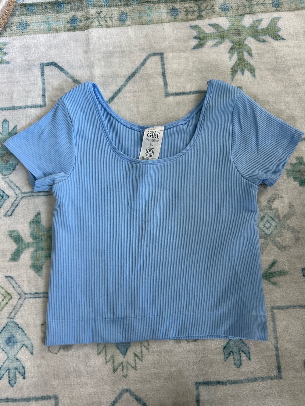 Athleta Girla Light Blue Ribbed Scoop Crop Top